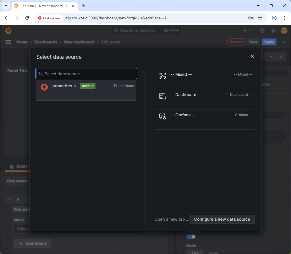 CentOS Stream 10 : Prometheus : Grafana でデータを可視化する : Server World