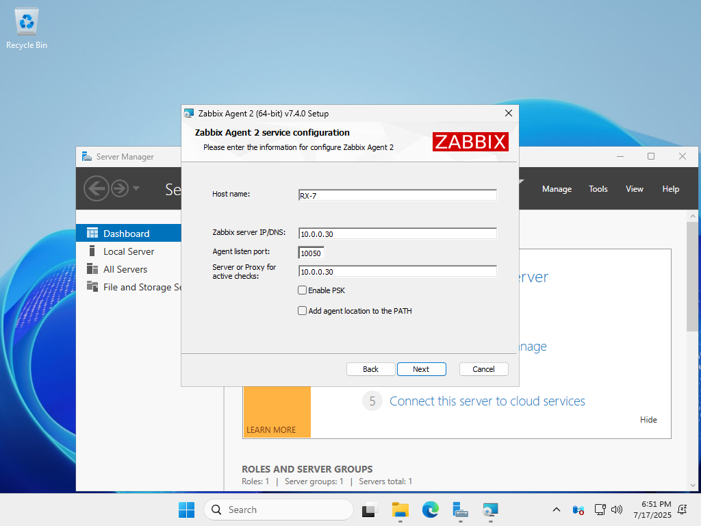 CentOS Stream 10 : Zabbix 7.4 : 監視対象ホスト追加 (Windows