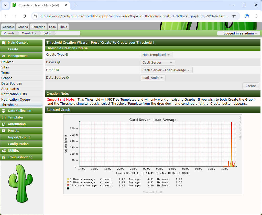 Debian 13 trixie : Cacti : しきい値を設定する : Server World