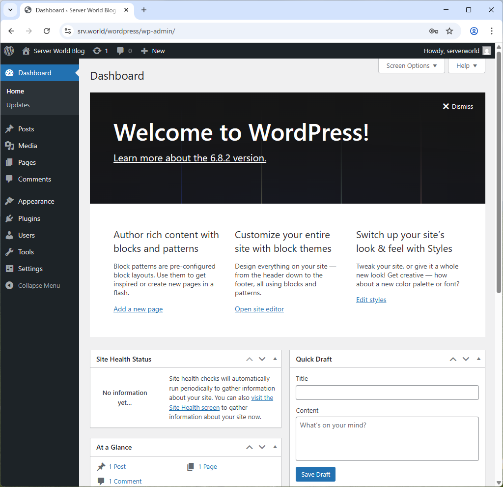 Debian 13 trixie : Apache2 : ブログシステム : WordPress : Server World