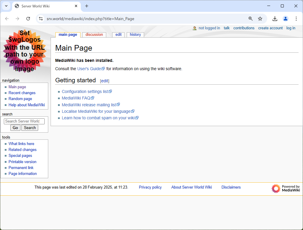 Debian 13 trixie : Apache2 : Wiki システム : MediaWiki : Server World