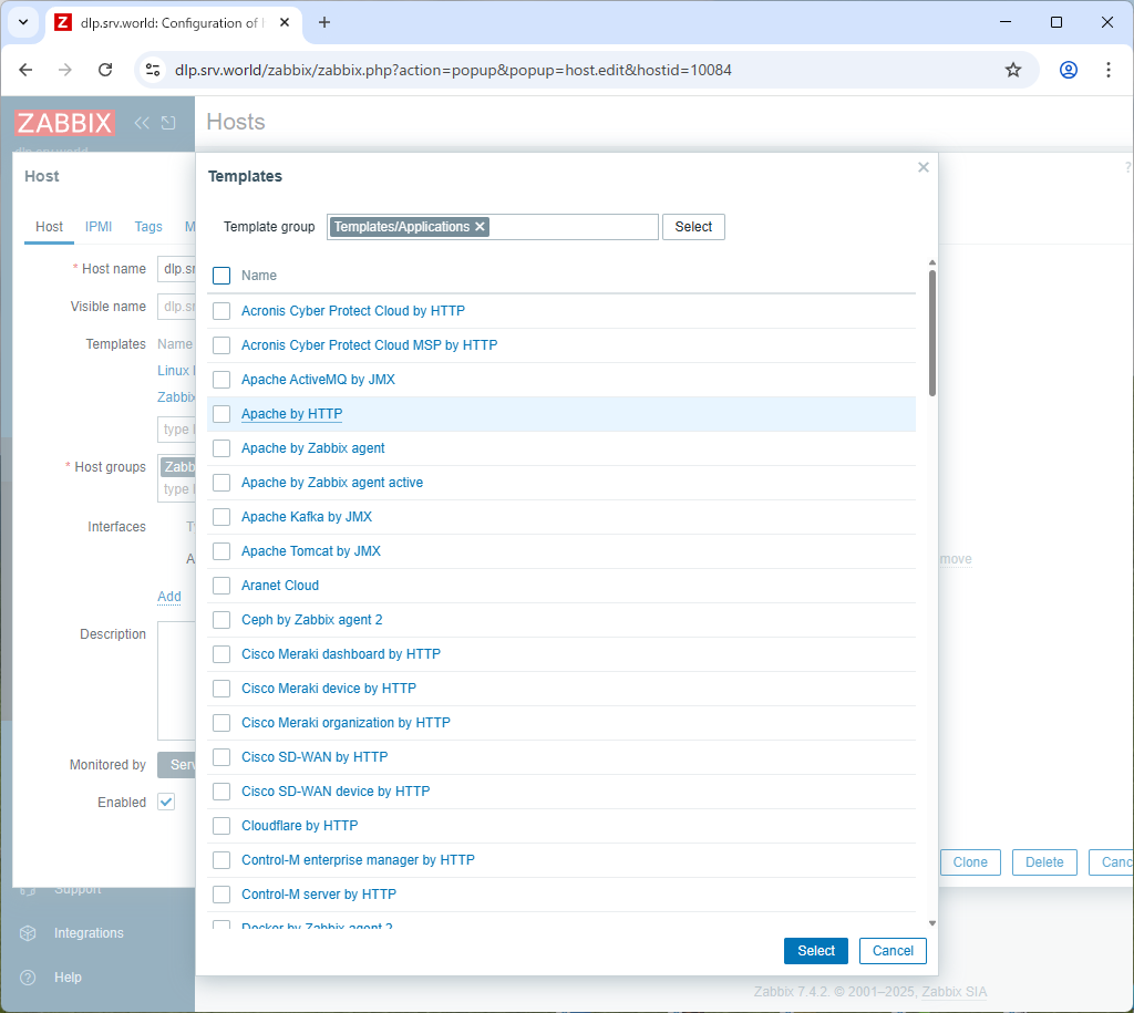 Debian 13 trixie : Zabbix 7.4 : 監視対象項目を追加する : Server World