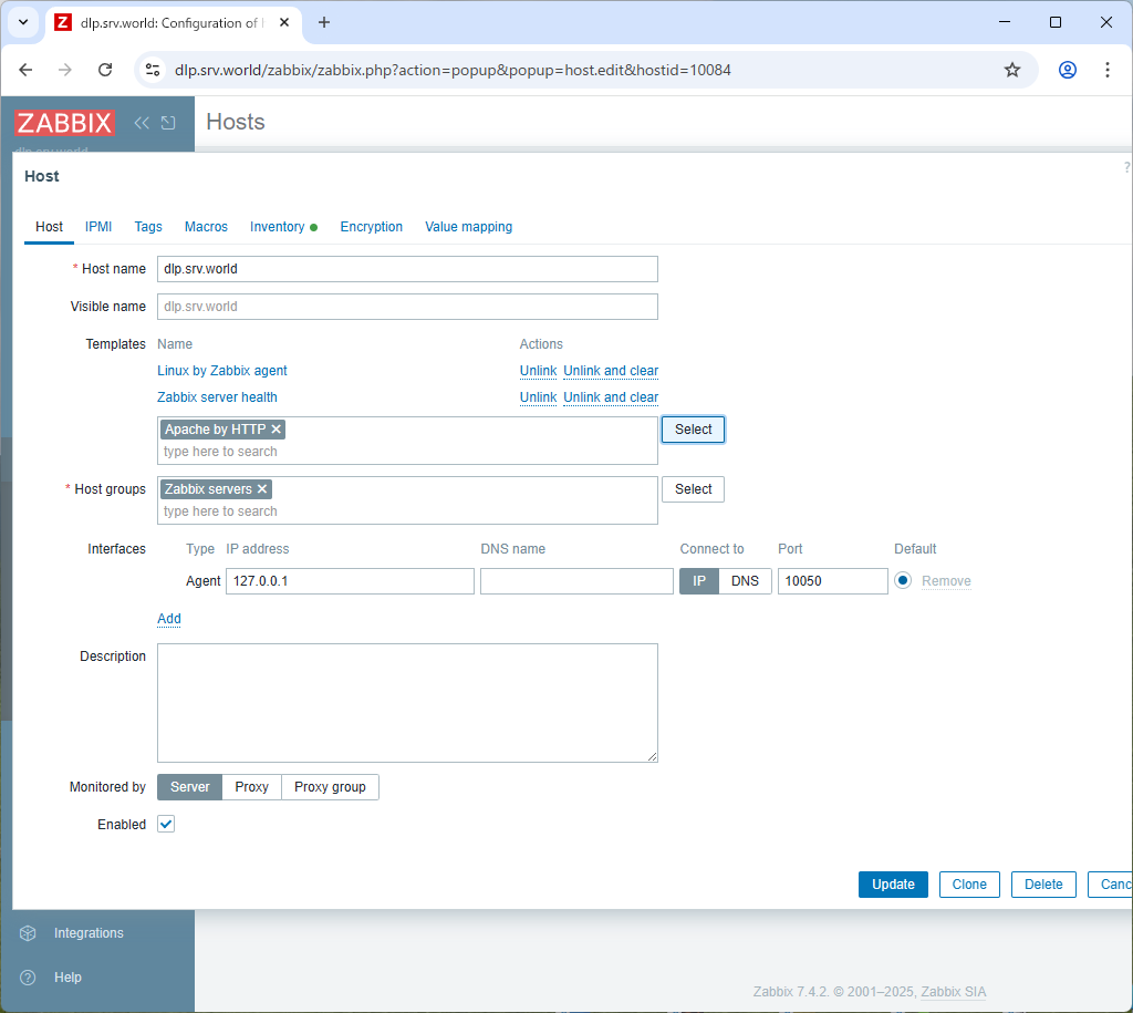 Debian 13 trixie : Zabbix 7.4 : 監視対象項目を追加する : Server World