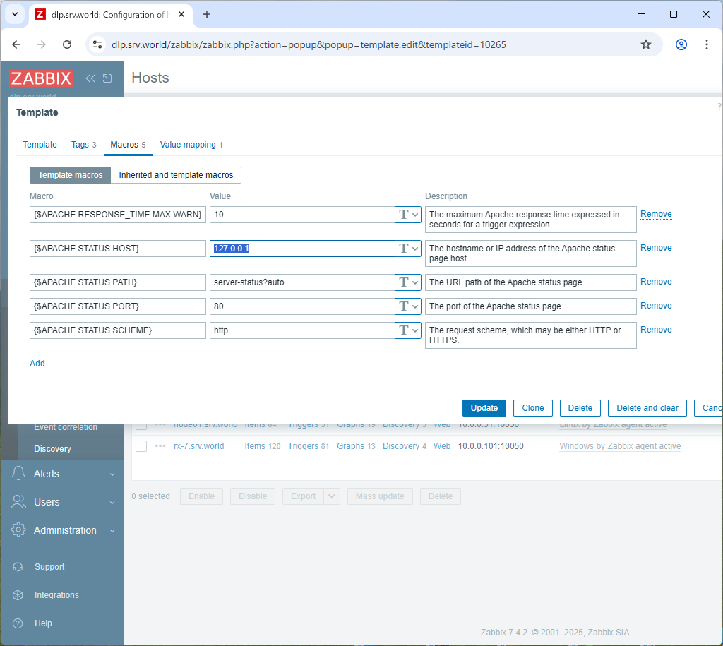 Debian 13 trixie : Zabbix 7.4 : 監視対象項目を追加する : Server World