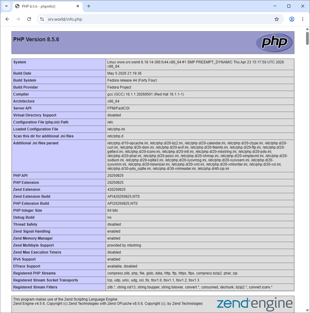 Fedora 44 : Apache httpd : PHP スクリプトを利用する : Server World