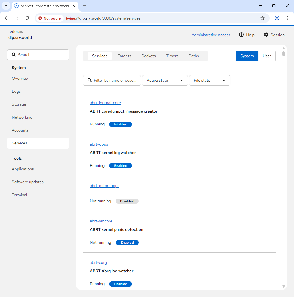 44 Pronet Web Fedora 44 : 初期設定 : Web 管理コンソールを利用する : Server World