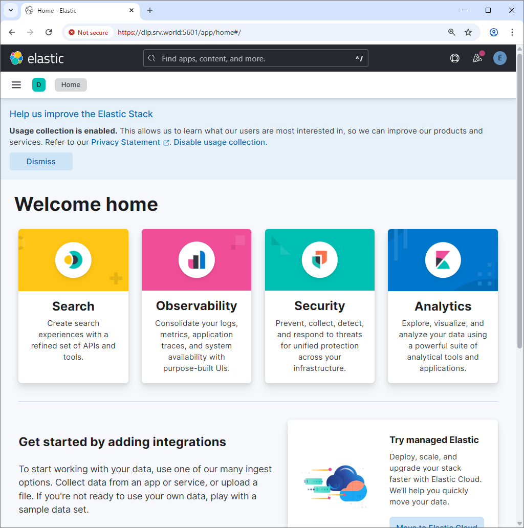FreeBSD 15 : Elastic Stack 8 : Kibana インストール : Server World