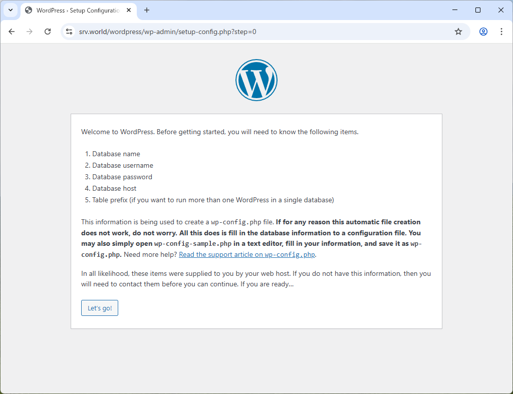 Rocky Linux 10 : Apache httpd : ブログシステム : WordPress : Server World