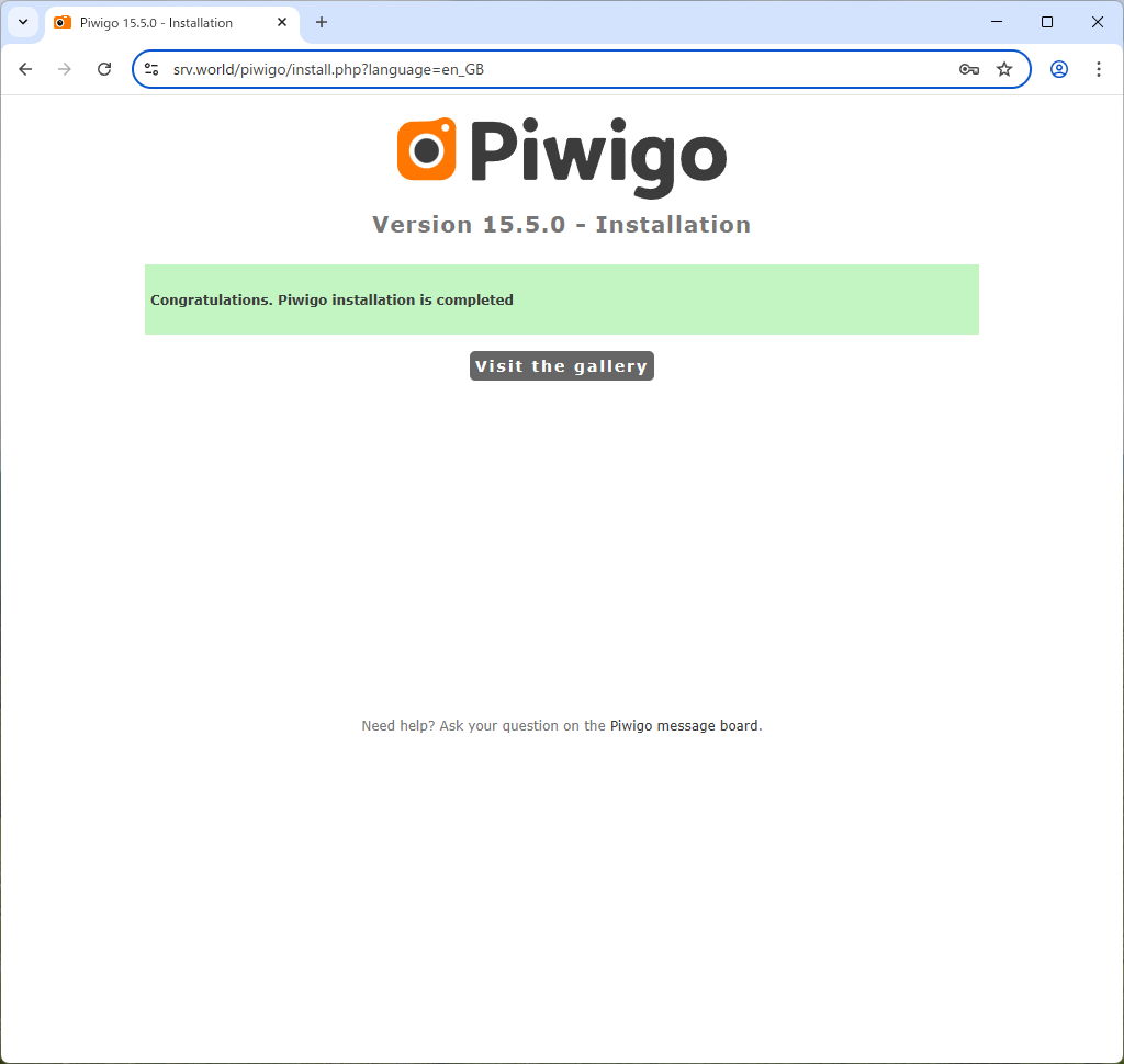 Rocky Linux 10 : Apache httpd : フォトギャラリー : Piwigo : Server World