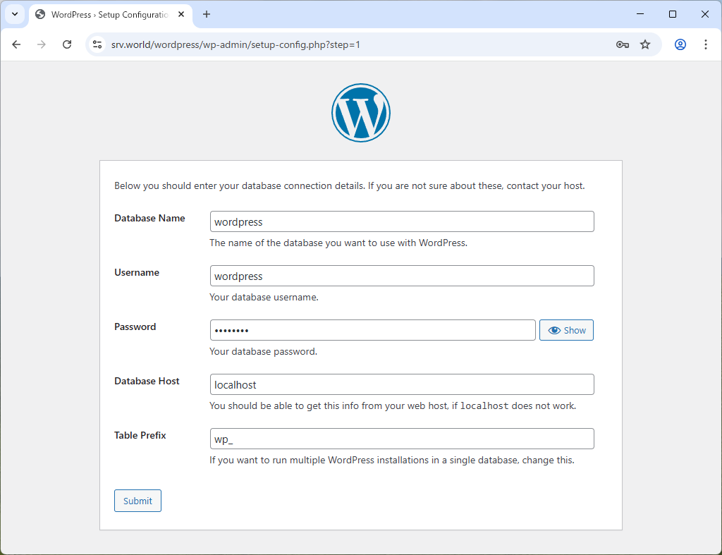 Rocky Linux 10 : Apache httpd : ブログシステム : WordPress : Server World