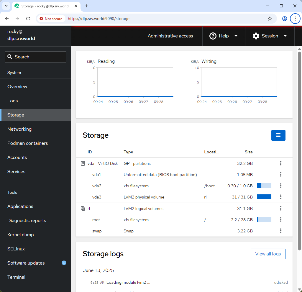 Rocky Linux 10 : 初期設定 : Web 管理コンソールを利用する : Server World