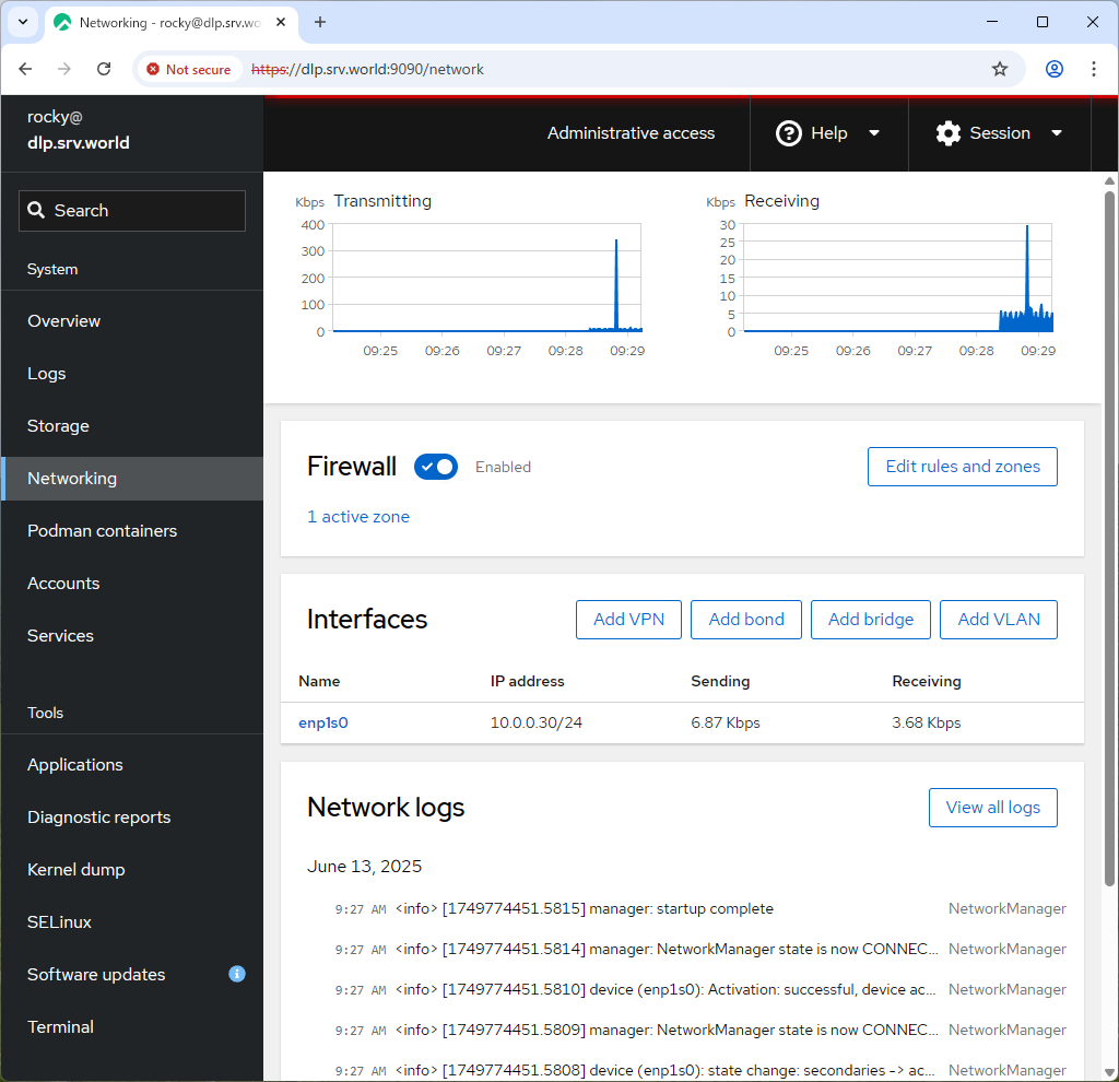 Rocky Linux 10 : 初期設定 : Web 管理コンソールを利用する : Server World
