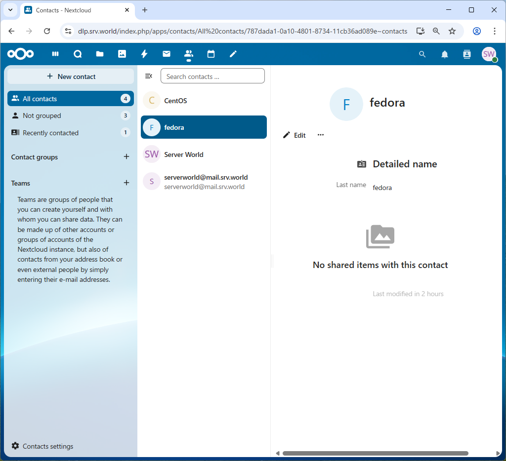 Rocky Linux 10 : NextCloud : アドレス帳を同期する : Server World