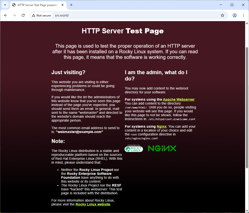Rocky Linux 10 : Nginx : インストール : Server World