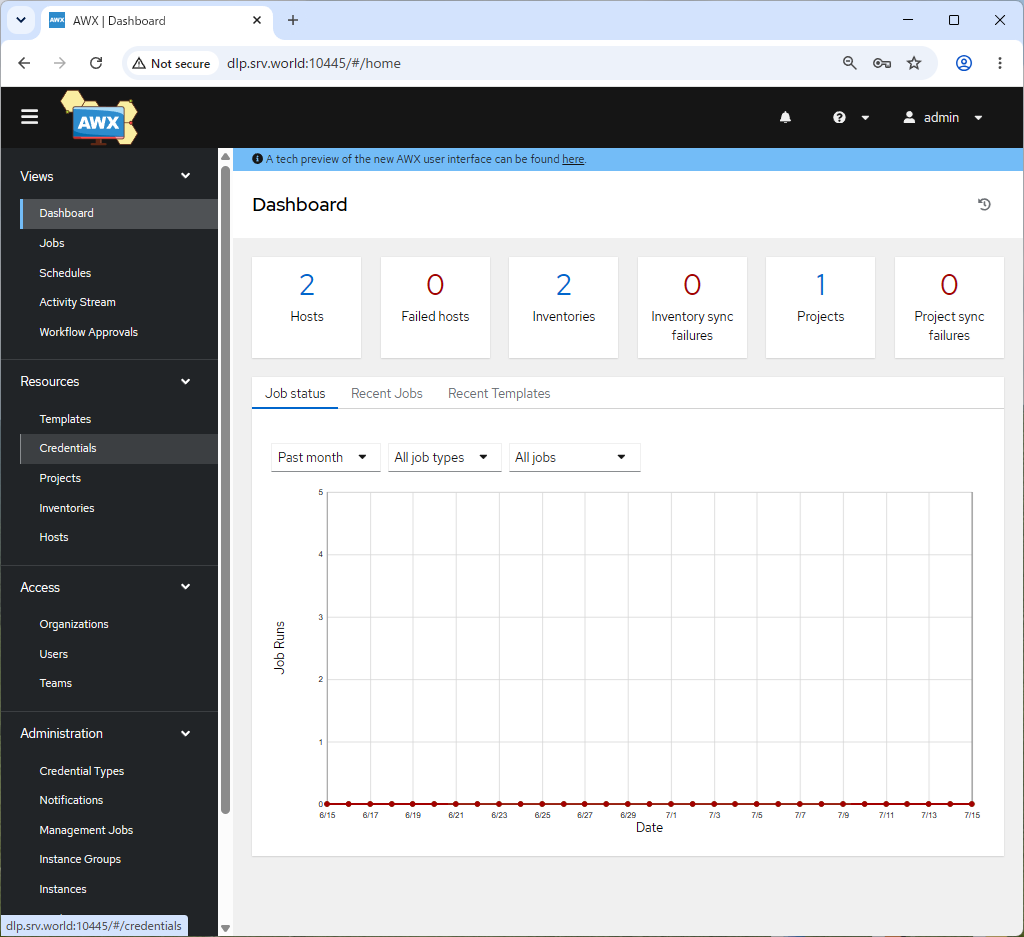 Ubuntu 26.04 : Ansible : AWX 認証情報追加 : Server World
