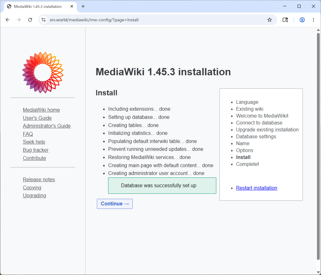 Ubuntu 26.04 : Apache2 : Wiki システム : MediaWiki : Server World