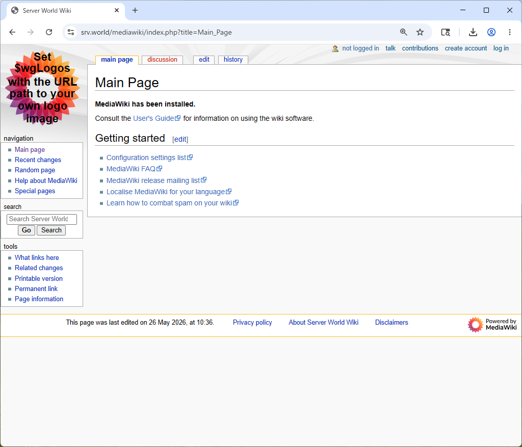 Ubuntu 26.04 : Apache2 : Wiki システム : MediaWiki : Server World