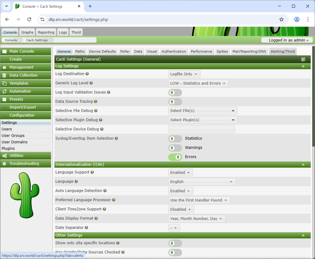 Debian 13 trixie : Cacti : Enable Threshold : Server World
