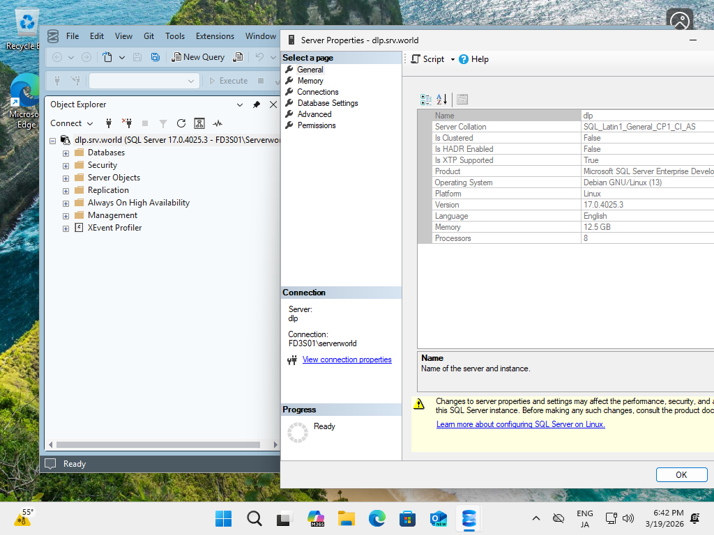 Debian 13 trixie : SQL Server 2025 : Windows Authentication : Server World