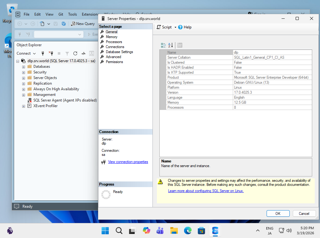 Debian 13 trixie : SQL Server 2025 : Connect from Win Client : Server World
