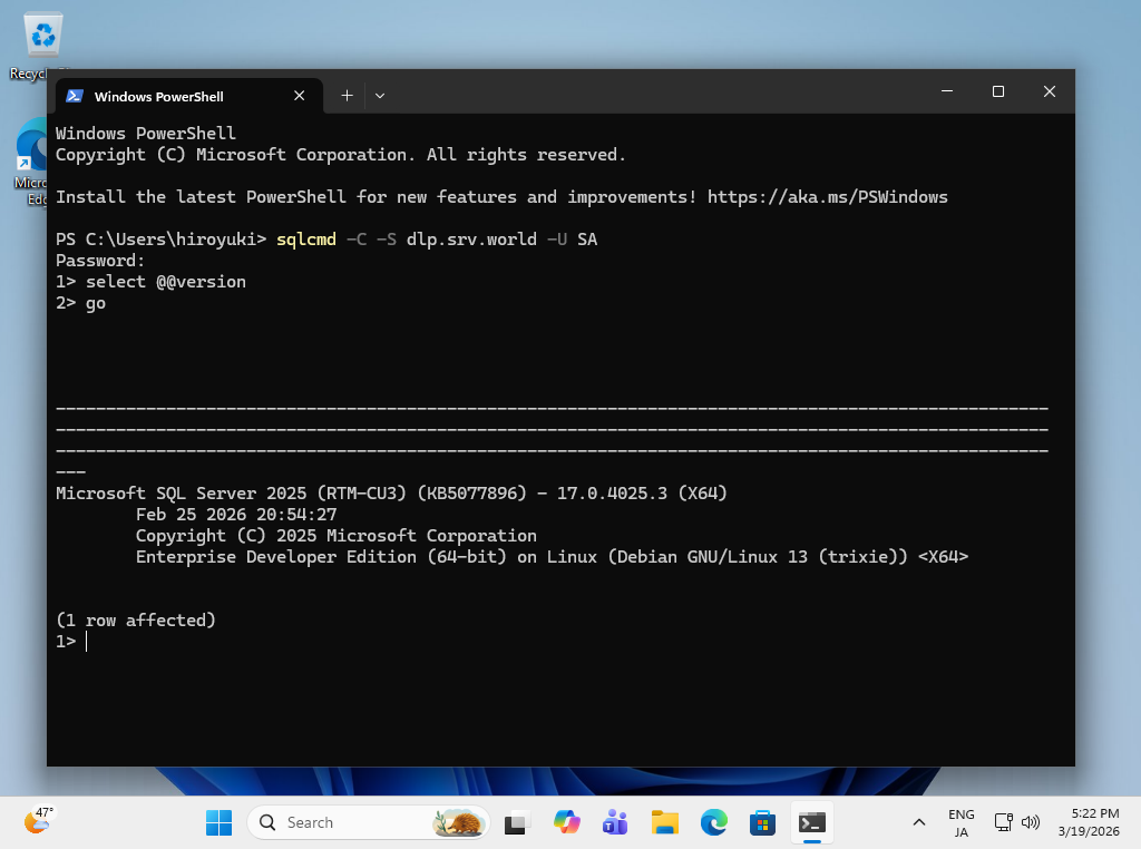 Debian 13 trixie : SQL Server 2025 : Connect from Win Client : Server World