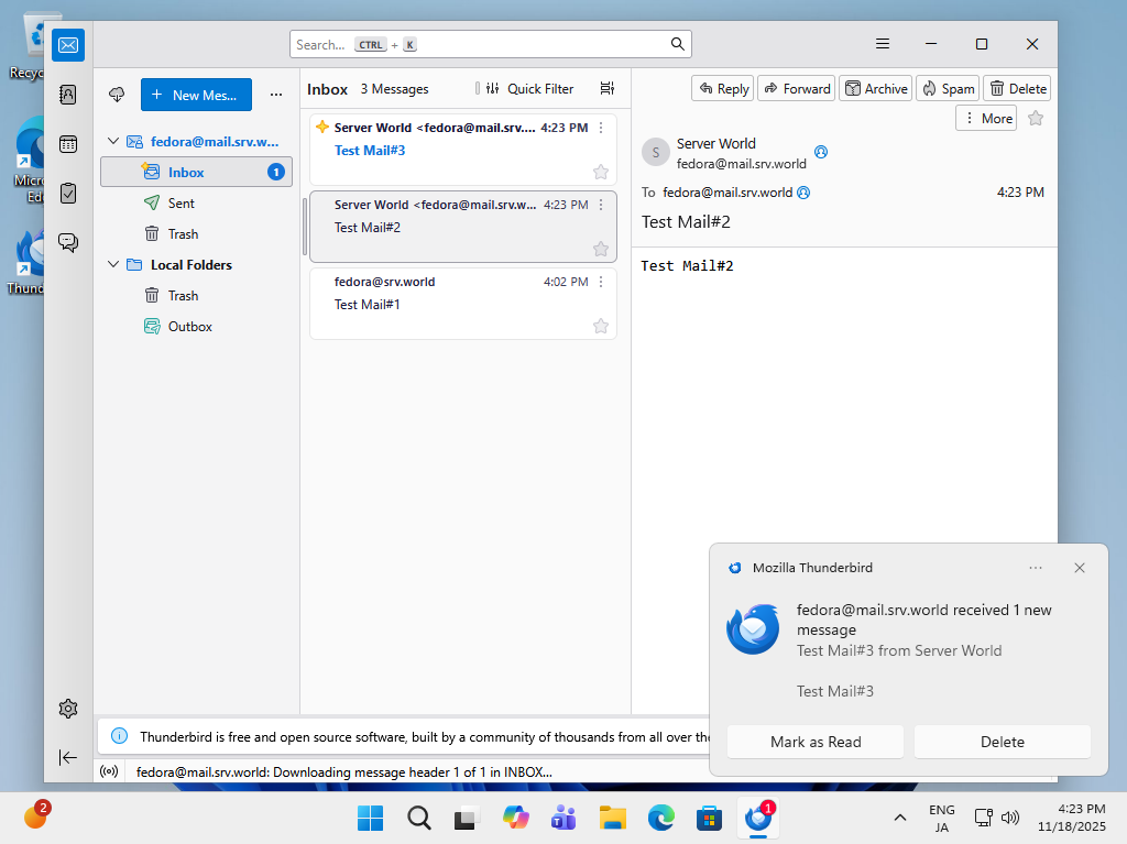 Fedora 43 : Email Client Setting : Server World