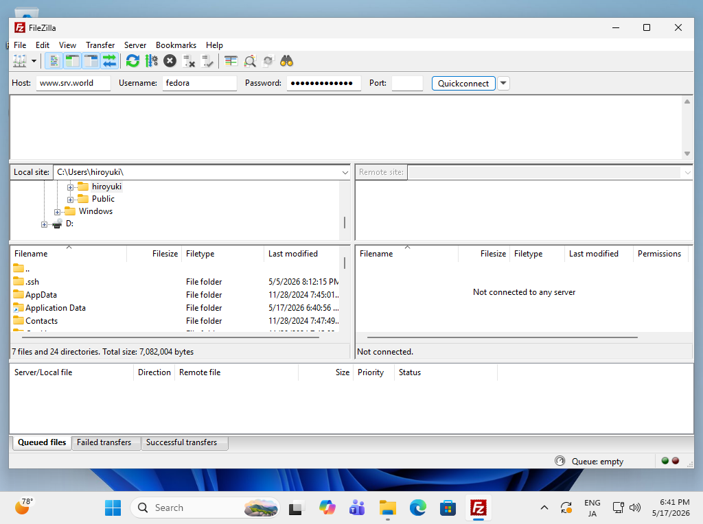 Fedora 44 : FTP Client (Windows) : Server World