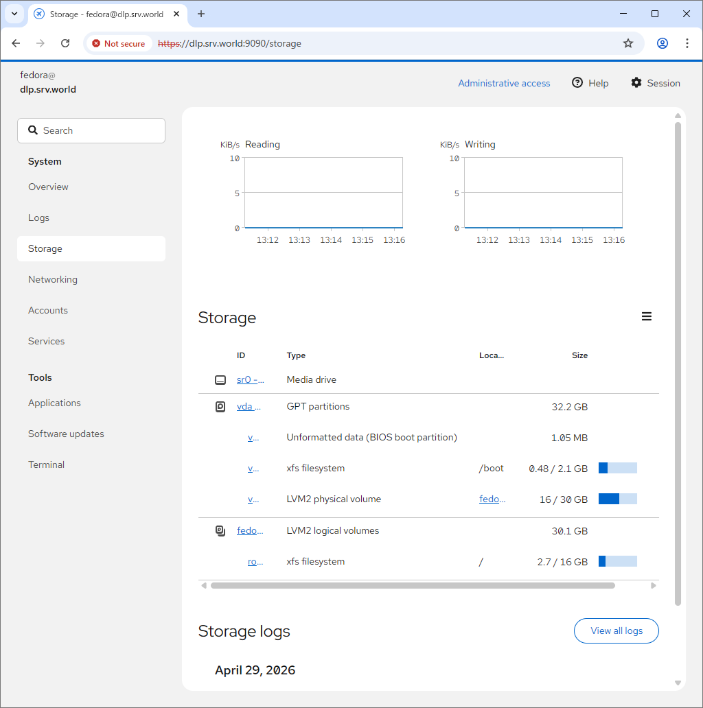 Fedora 44 : Initial Settings : Use Admin Console : Server World