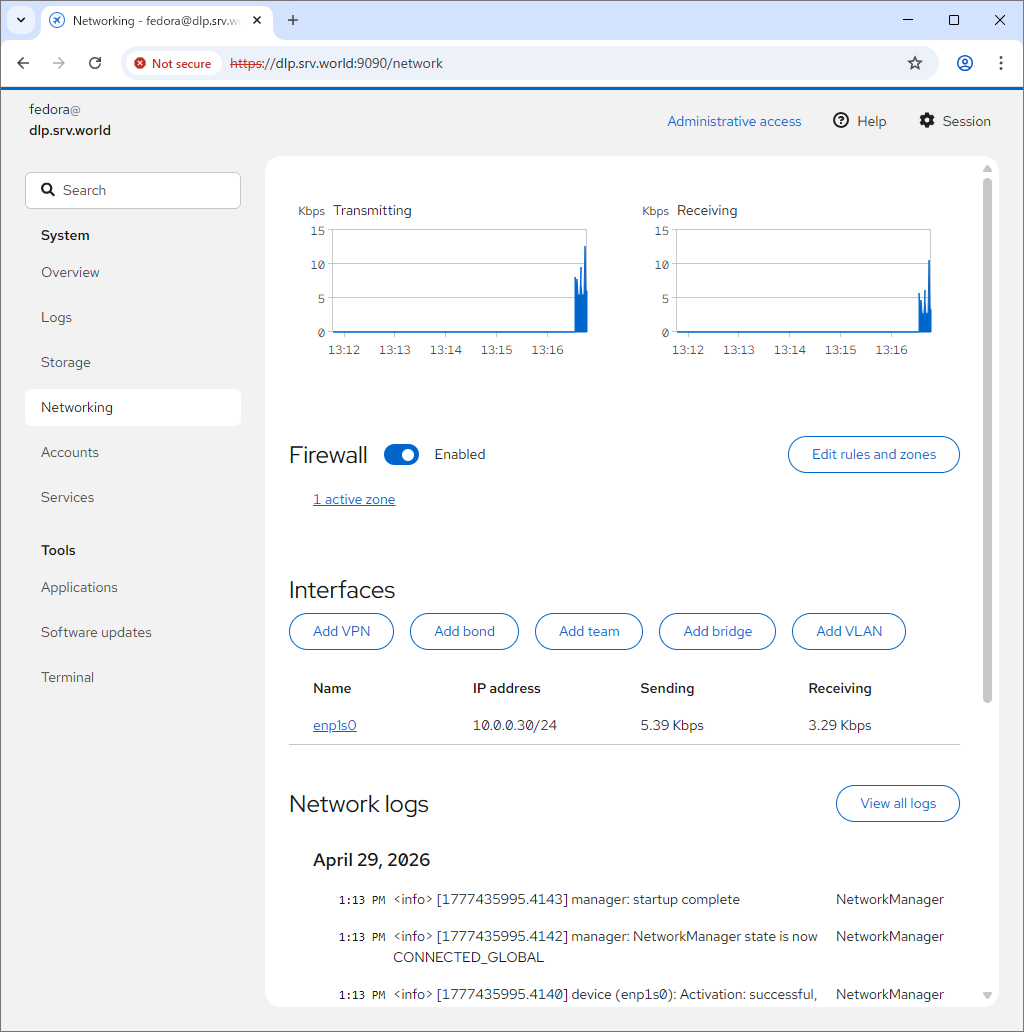 Fedora 44 : Initial Settings : Use Admin Console : Server World