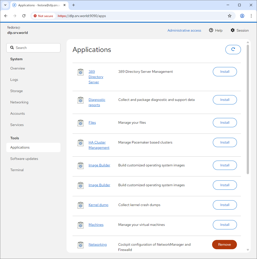 Fedora 44 : Initial Settings : Use Admin Console : Server World