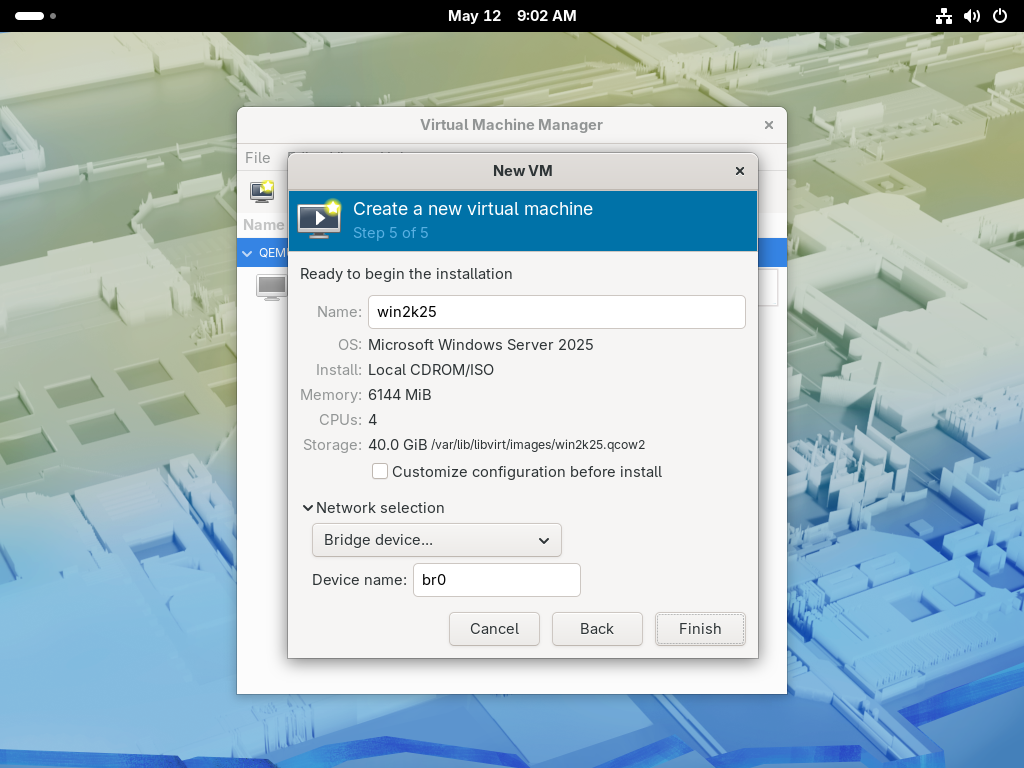Fedora 44 : KVM : Create Virtual Machines (GUI) : Server World