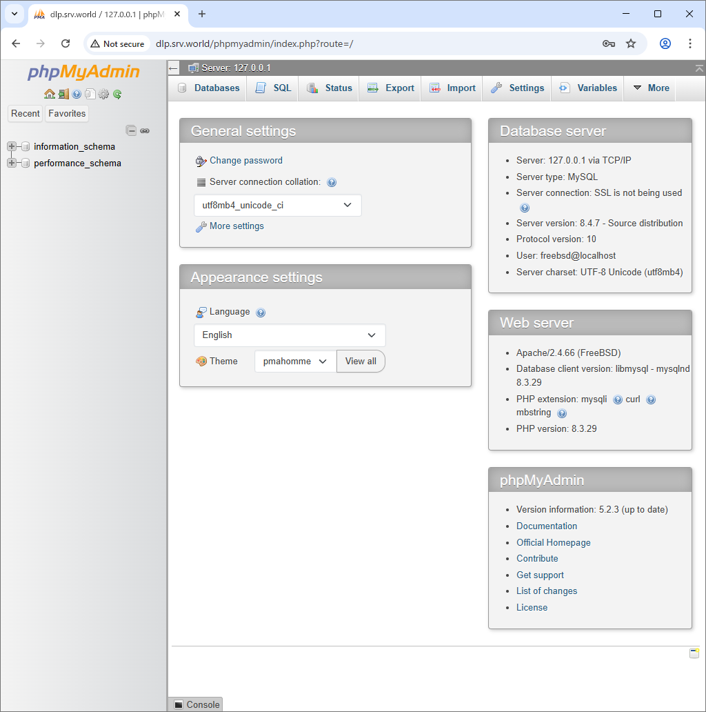 FreeBSD 15 : MySQL 8.4 : Install phpMyAdmin : Server World
