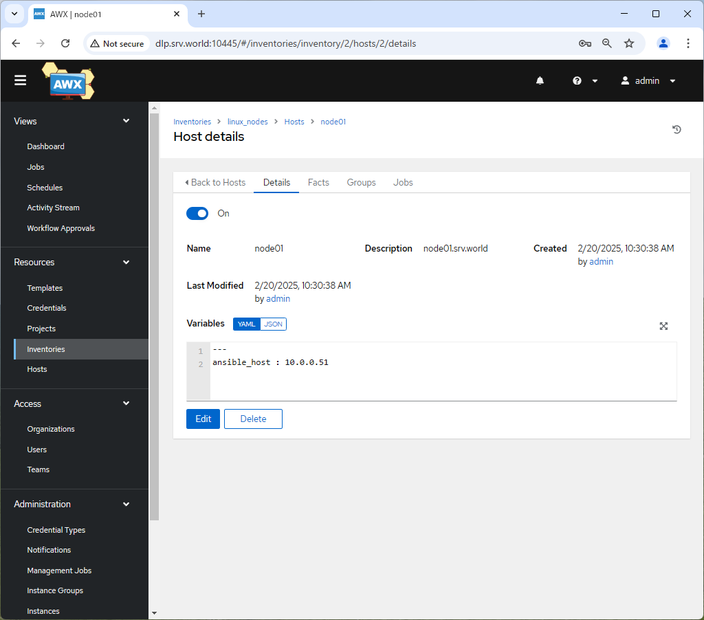 Rocky Linux 10 : Ansible : AWX : Add Inventories : Server World