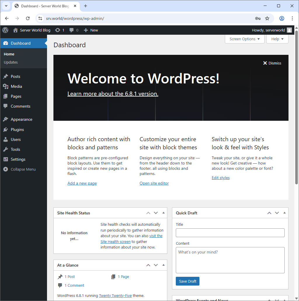 Rocky Linux 10 : Apache httpd : Blog System : WordPress : Server World
