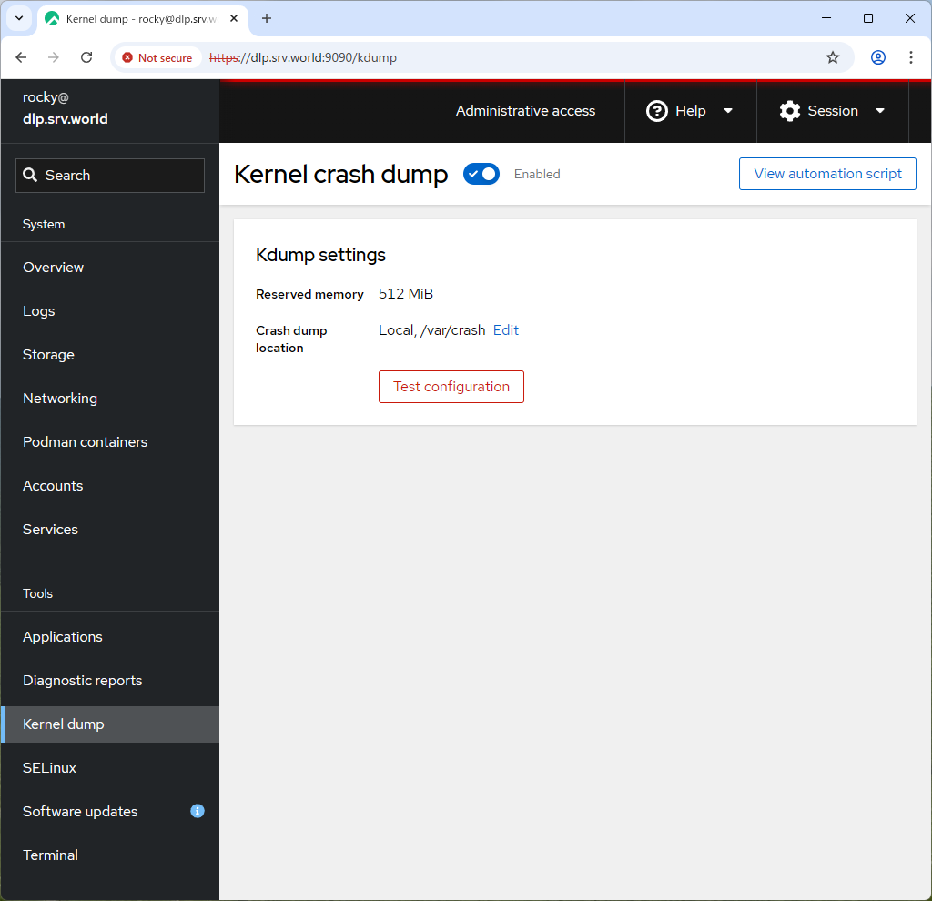 Rocky Linux 10 : Initial Settings : Use Web Admin Console : Server World