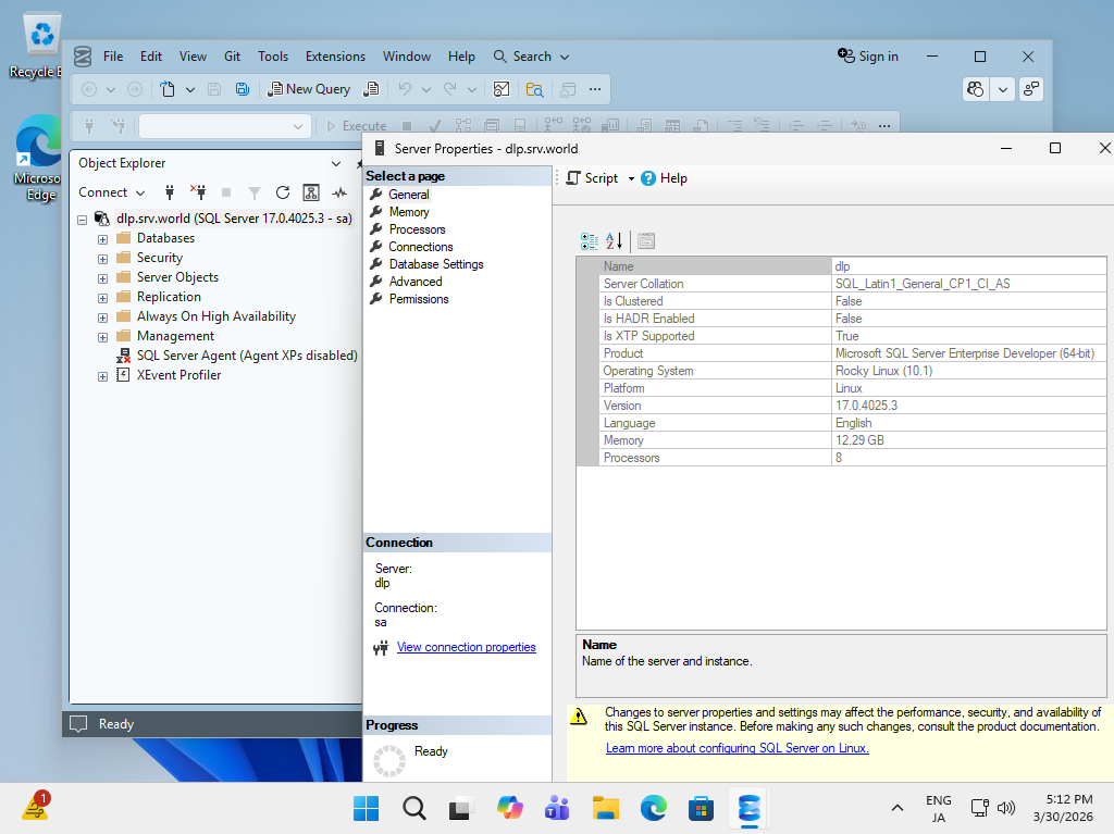 Rocky Linux 10 : SQL Server 2025 : Connect from Win Client : Server World