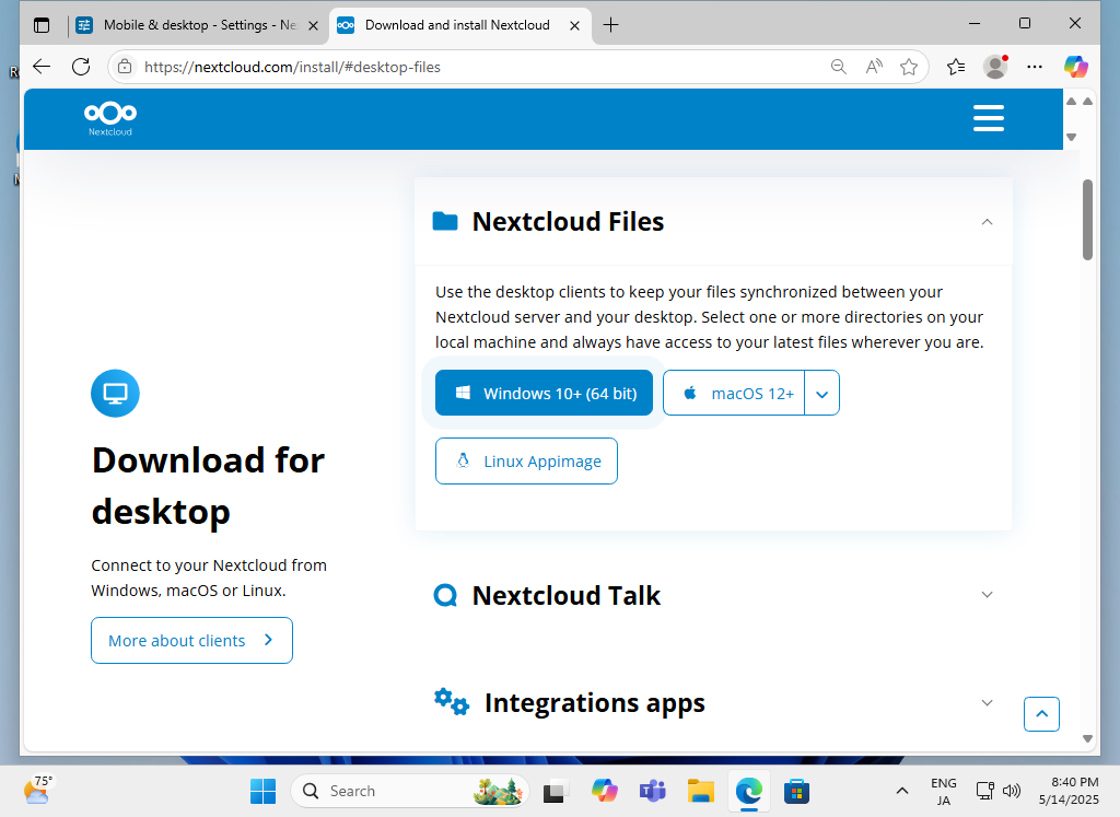 Rocky Linux 10 : NextCloud : Access via Desktop Client : Server World