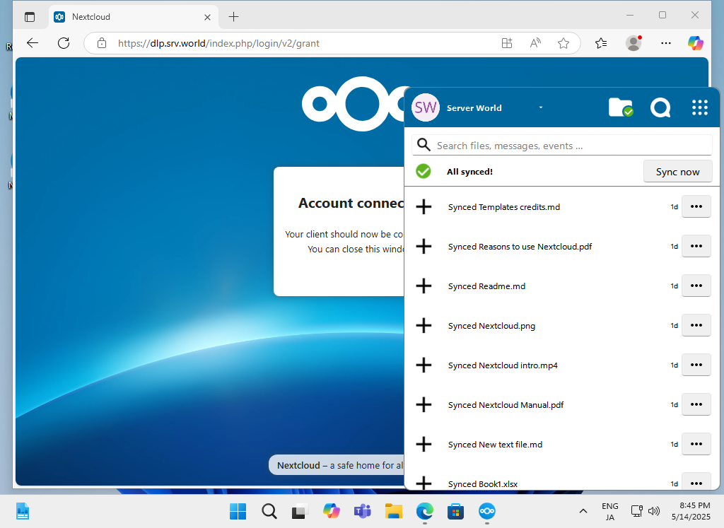 Rocky Linux 10 : NextCloud : Access via Desktop Client : Server World
