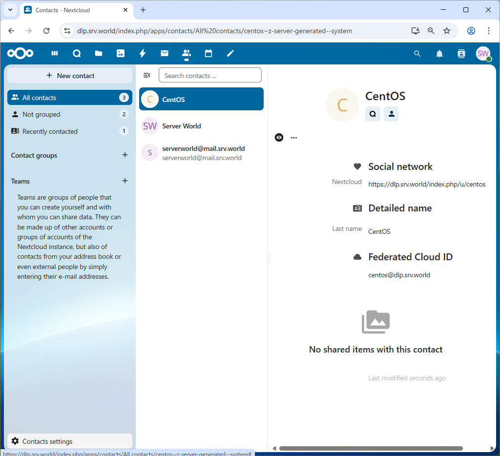 Rocky Linux 10 : NextCloud : Use Address Book : Server World