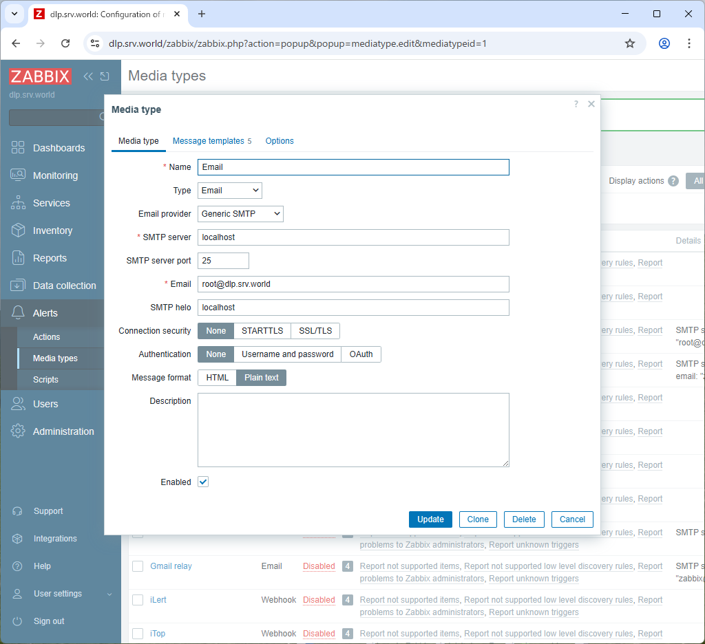 Rocky Linux 10 : Zabbix 7.4 : Notification Setting : Server World