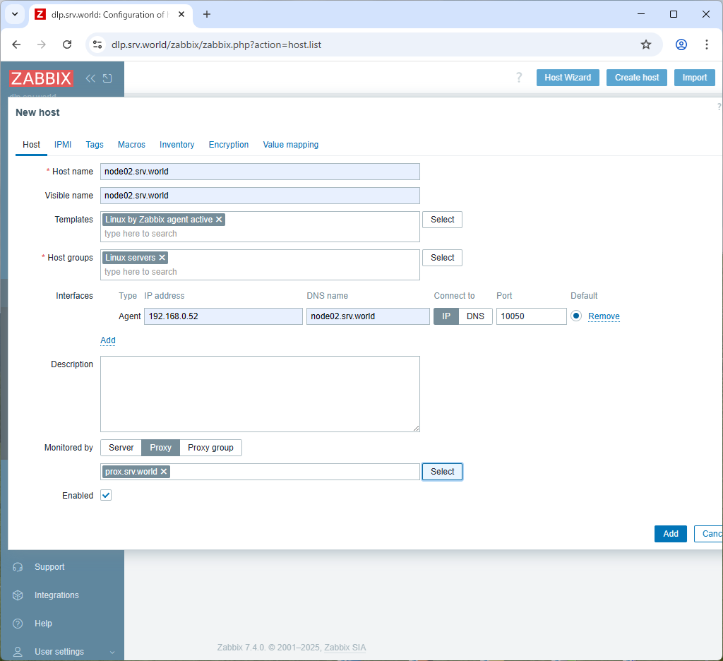 Rocky Linux 10 : Zabbix 7.4 : Configure Zabbix Proxy : Server World