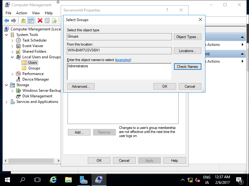 how to add a user account to server 2016