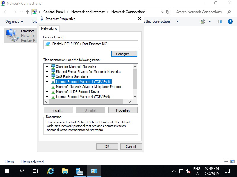 configure static ip address windows server 2019