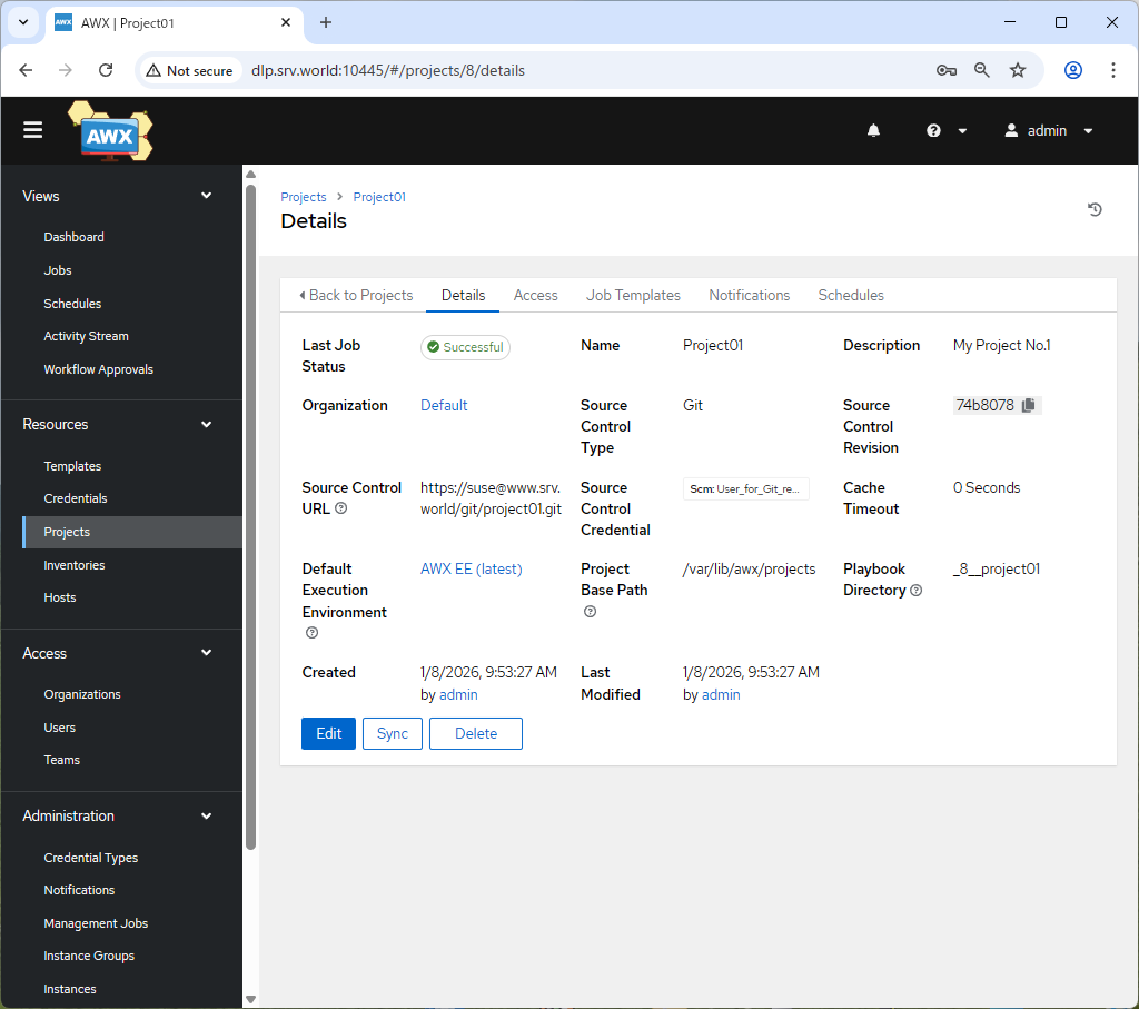 openSUSE Leap 16 : Ansible : AWX : Add Projects : Server World