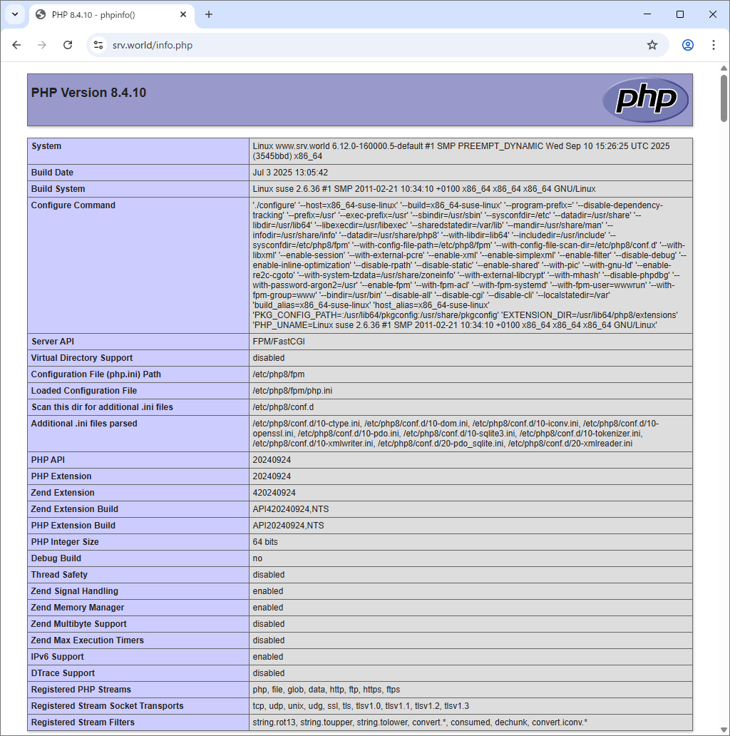 openSUSE Leap 16 : Apache httpd : Use PHP Scripts : Server World