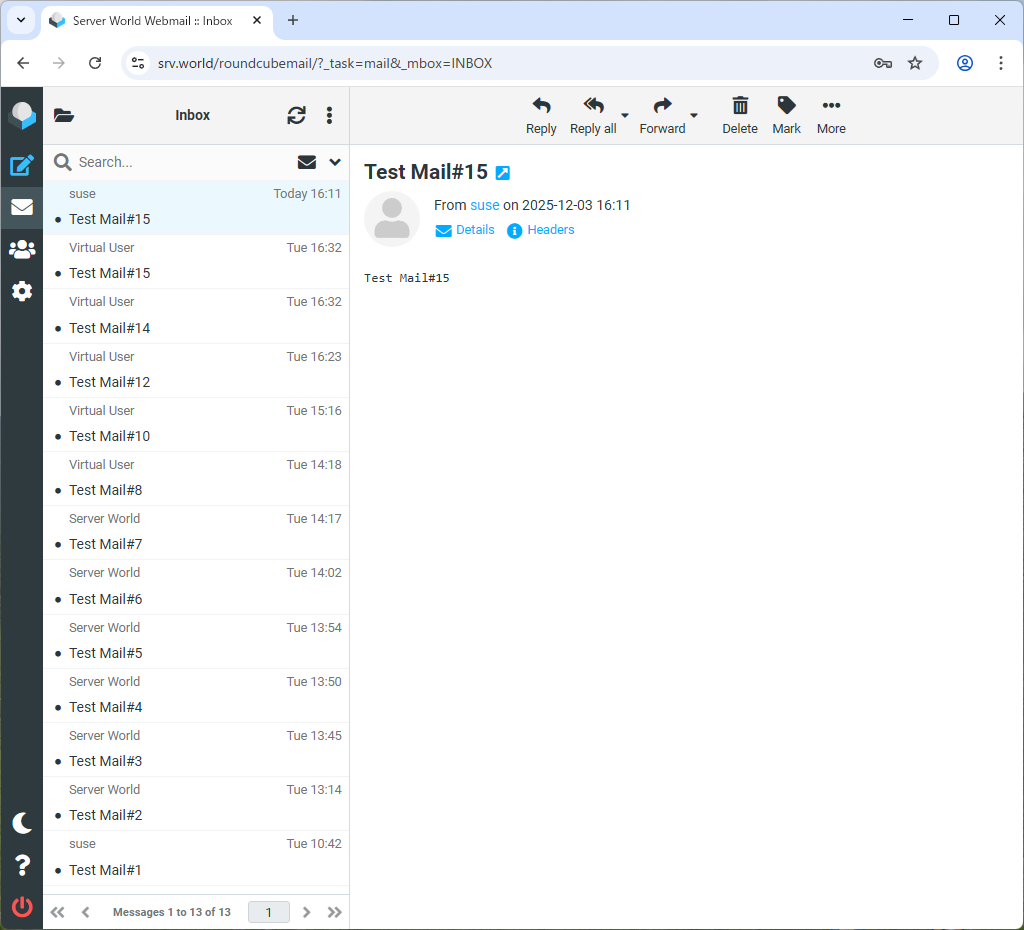 openSUSE Leap 16 : Apache httpd : Web Mail : RoundCube : Server World
