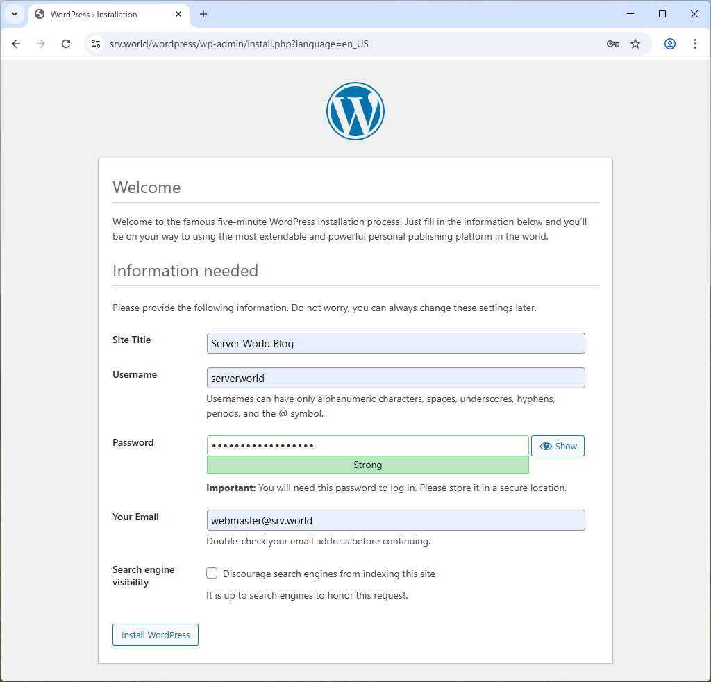 openSUSE Leap 16 : Apache httpd : Blog System : WordPress : Server World