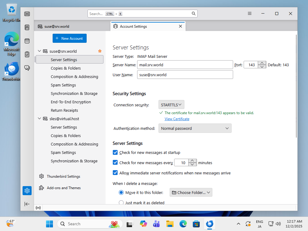 openSUSE Leap 16 : Add Mail Accounts (Virtual User) : Server World