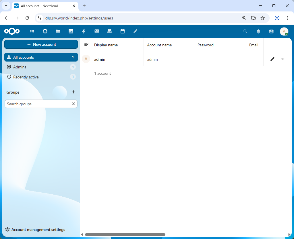 openSUSE Leap 16 : NextCloud : Add User Accounts : Server World