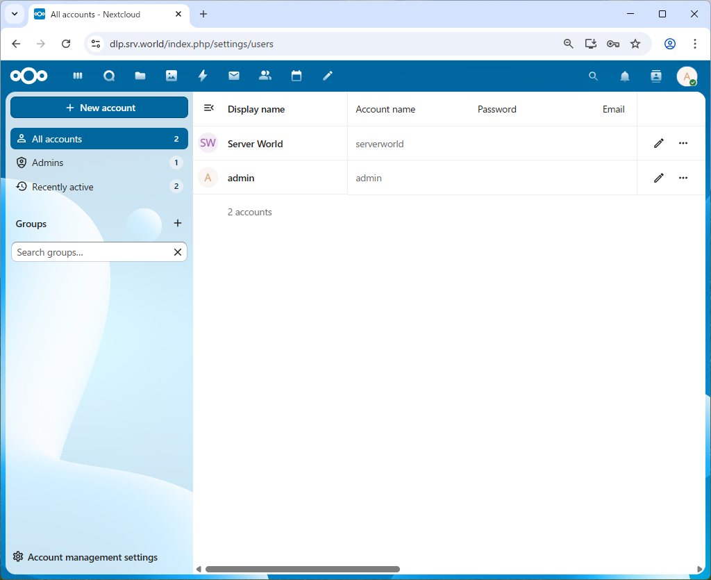 openSUSE Leap 16 : NextCloud : Add User Accounts : Server World